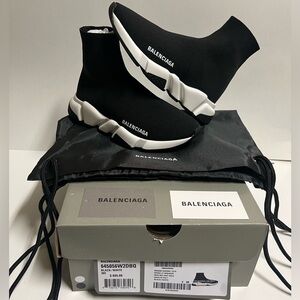 Balenciaga Speed Trainers Knit Sock Black White/ Black Women size 8 EU 38